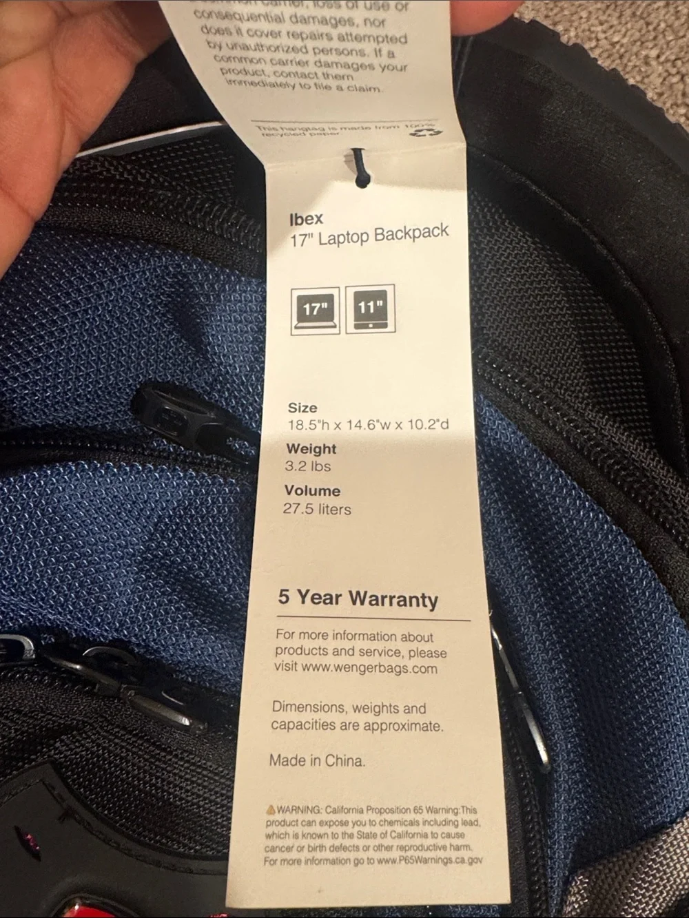 Wenger by Swiss Gear Ibex ScanSmart Laptop Backpack Black Gray Blue 17 Inch